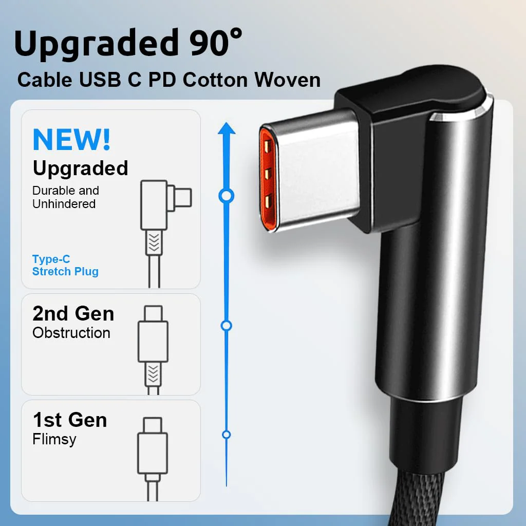 Verilux® Type C Cable, 16Ft Fast Charging USB to Type C Cable, Support 60W 3.1A Charging & 480Mbps Data Transfer USB C Right Angle Extension Cable Compatible with Phone, Tablet, More C Type Devices - image 2
