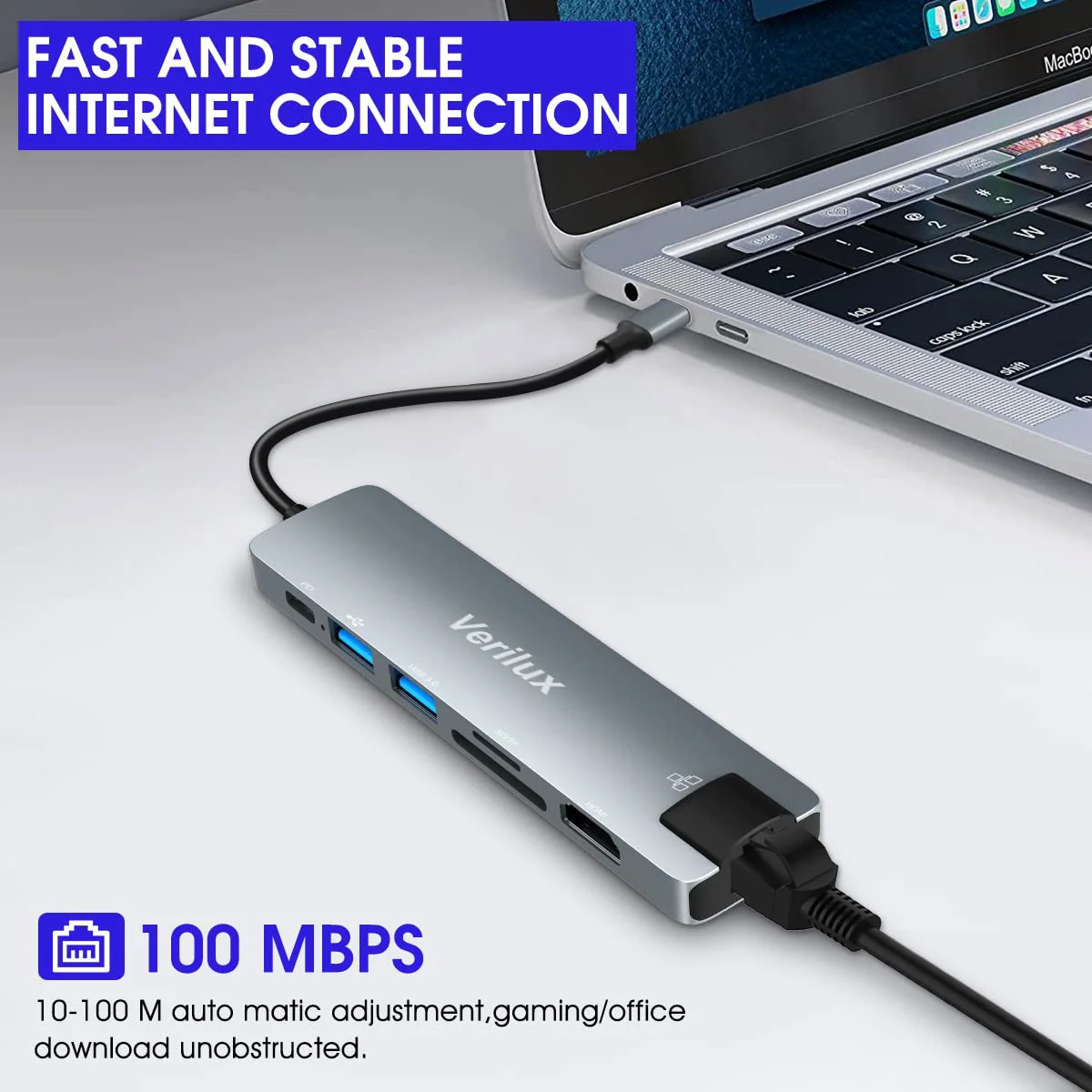 Verilux® USB C Hub with Ethernet RJ45 7 in 1 Multi USB Port for Laptop with USB Hub 3.0 and 2.0, PD 87W Charging Port, USB Type C Hub with 4K HDMI Converter SD/TF Card Reader for MacBook Air Pro M1 M2 - image 5