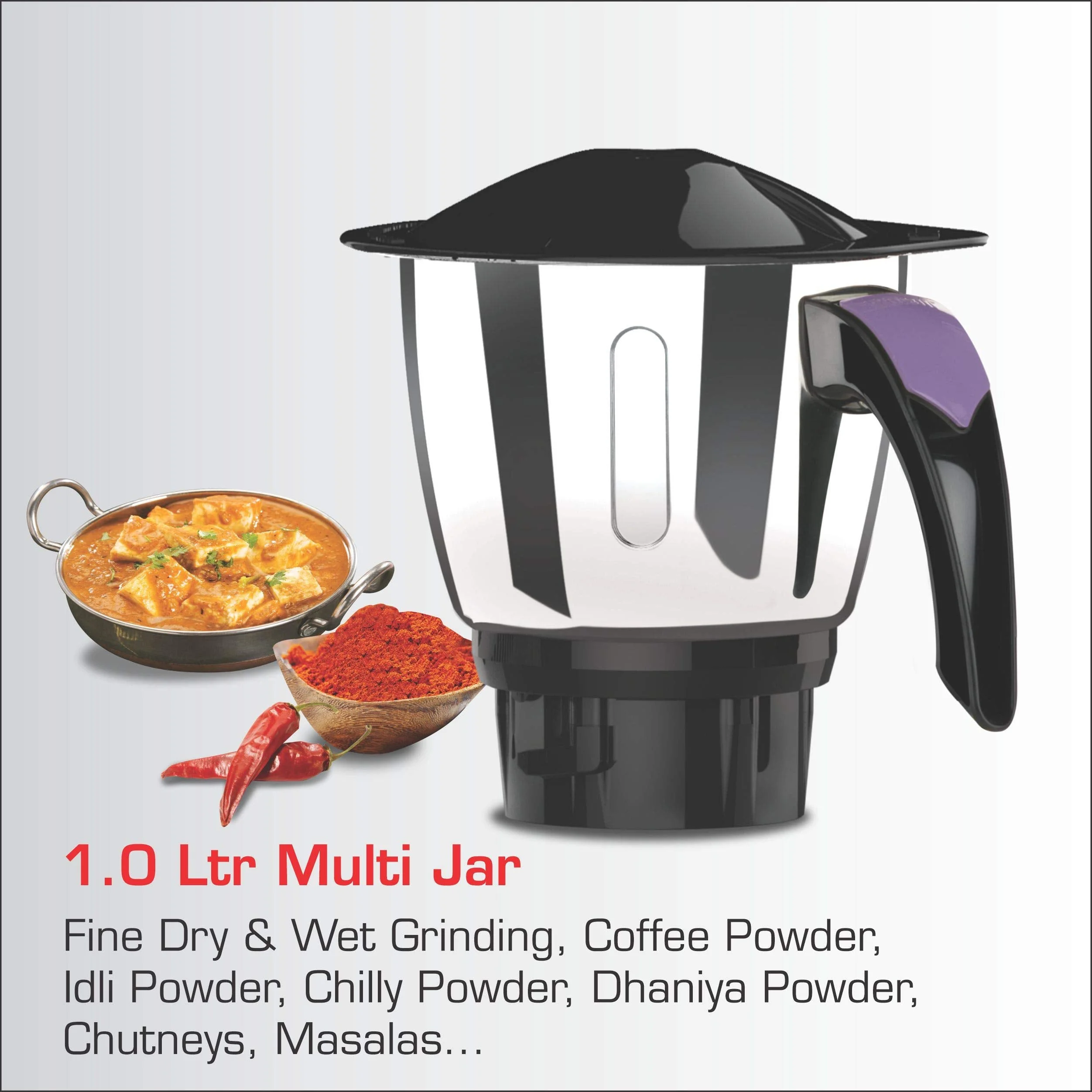 Vidiem Eva Premium 556 A (Lavender with Black) | 750 watt Mixer Grinder with 5 Jars in-1 Juicer mixer | Leakproof Jars with self-lock for wet & dry spices, chutneys & Curries | 5 Years Warranty - image 3