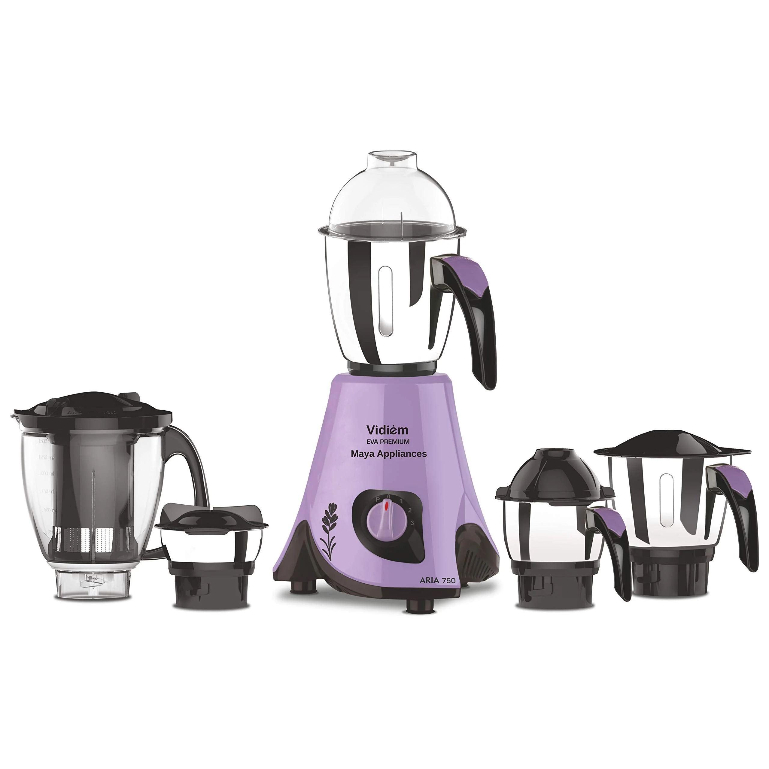 Vidiem Eva Premium 556 A (Lavender with Black) | 750 watt Mixer Grinder with 5 Jars in-1 Juicer mixer | Leakproof Jars with self-lock for wet & dry spices, chutneys & Curries | 5 Years Warranty - image 1