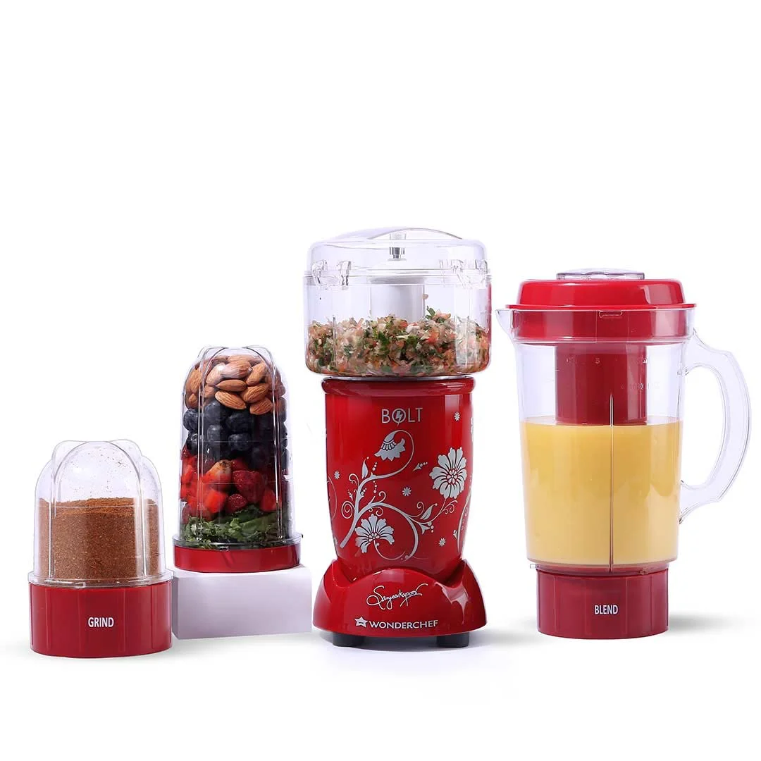 Wonderchef Nutri-blend BOLT CKM|600W Powerful 100% Full Copper Motor|22000 RPM, Blender & Chopper|SS Blades|4 unbreakable jars with Sipper lid|2 Years warranty|Recipe book by Chef Sanjeev Kapoor|Red - image 1