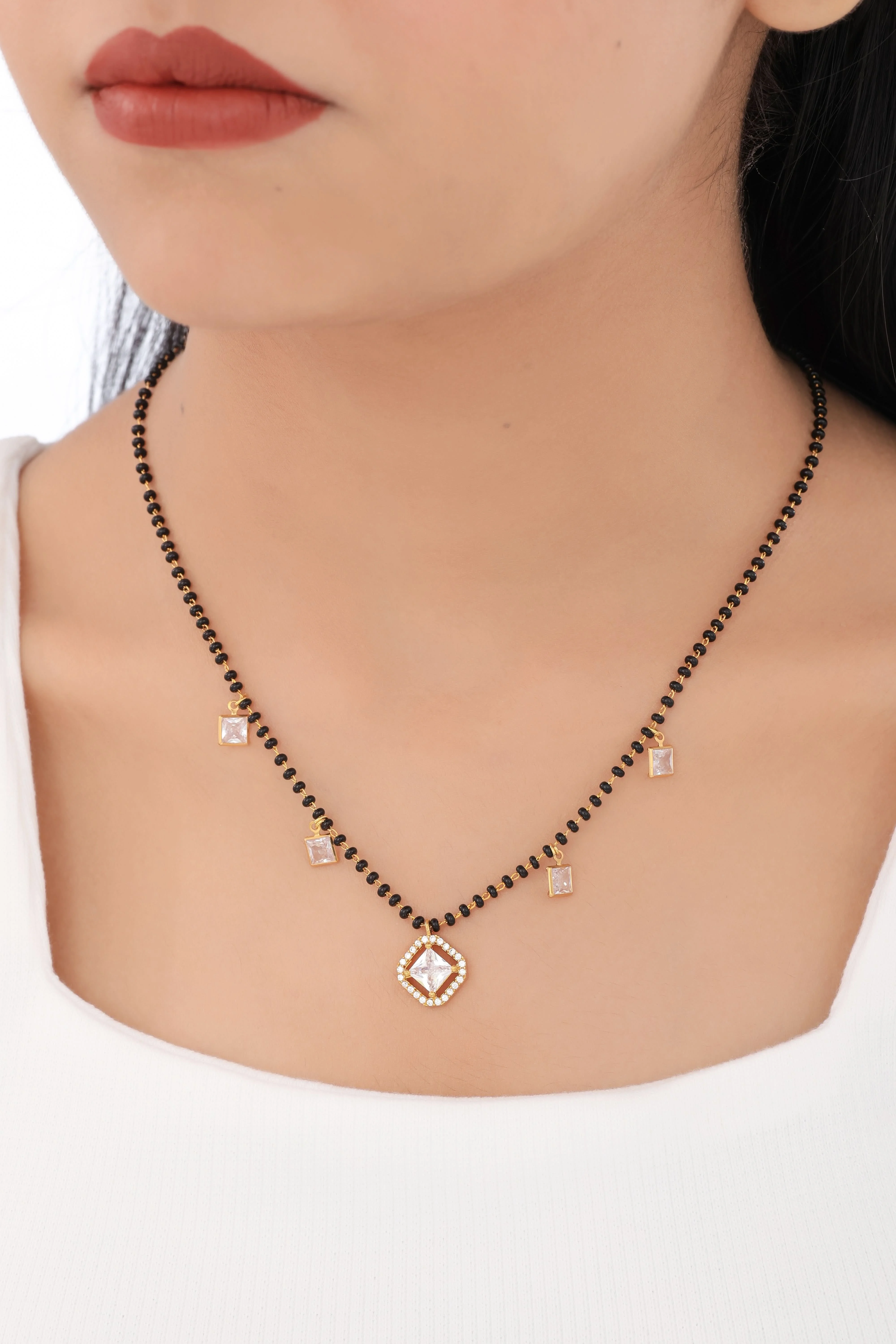 Buy 1 Get 1 Free - Square Crystal Drop Minimal Mangalsutra Necklace