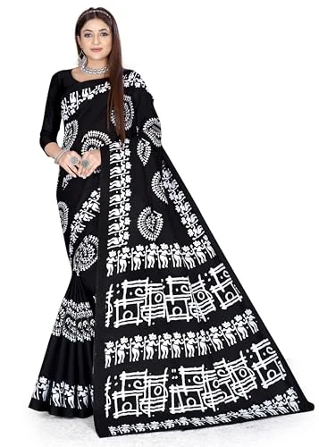 Women's - Regular Sari !! Hand Batik - Printed Pure Cotton Sari Black Saree With Blouse Piece - image 3