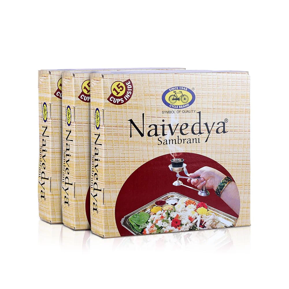 Cycle Pure Naivedya Sambrani Dhoop Cups for Pooja (45 pcs) | Havan Cups for Pooja, Home & Festivals | Natural Guggal Dhoop Original | Dhoop Cones | Pack of 3 (15 Cups/Pack + 1 Burner Plate/Pack)