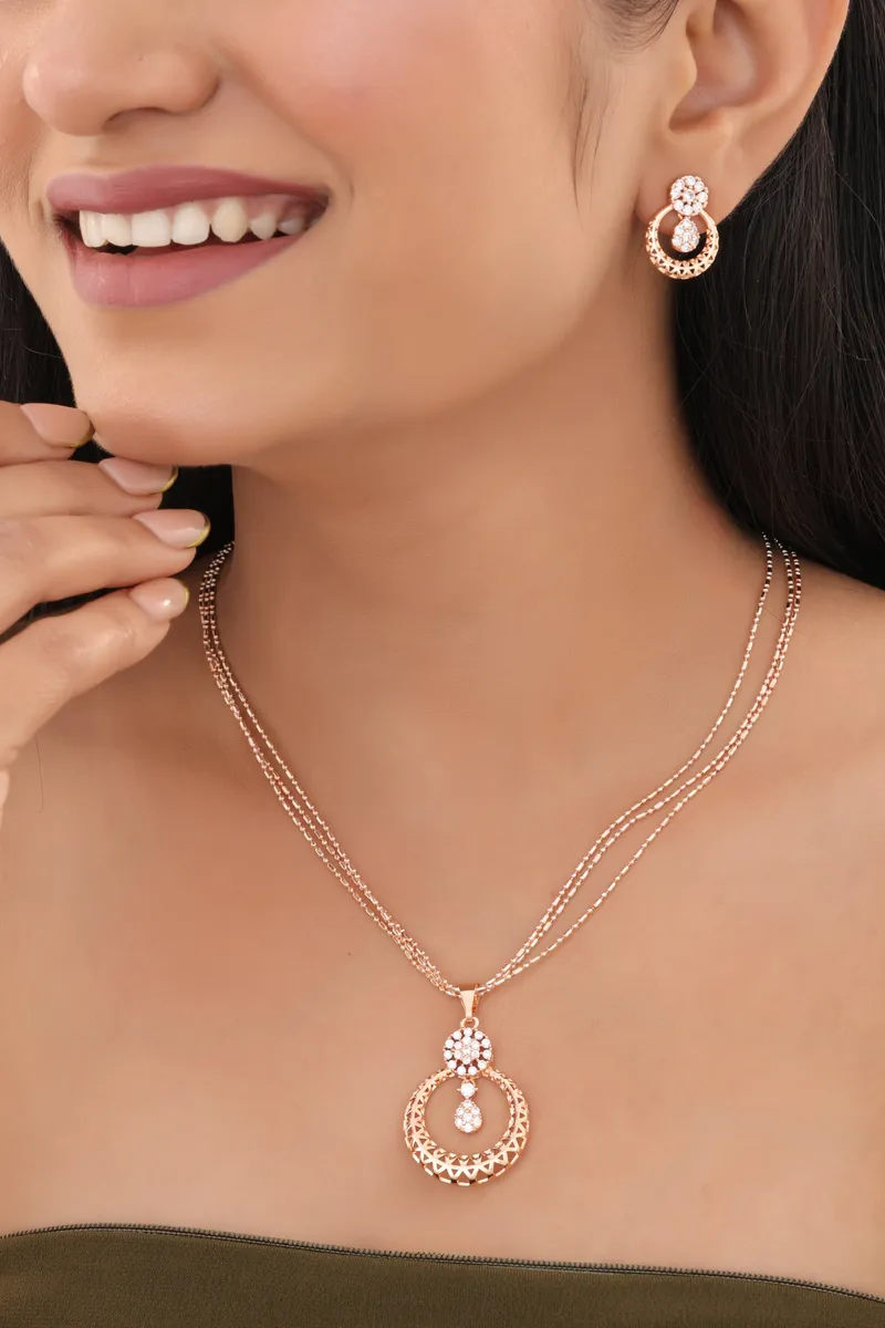 Rose Gold Elegant Circular Drop Pendant Set