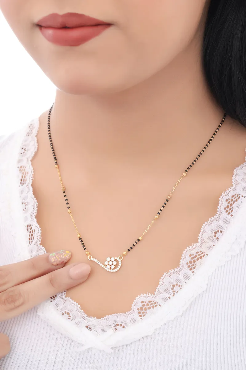 Buy 1 Get 1 Free  - Elegant Crystal Swirl Heart Mangalsutra Necklace