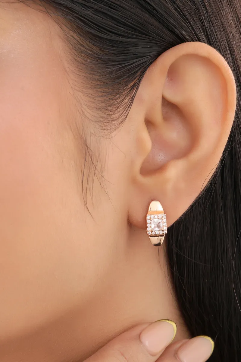 Buy 1 Get 1 Free -American Diamond Rose Gold Plated Fancy Delicate Earring Bali