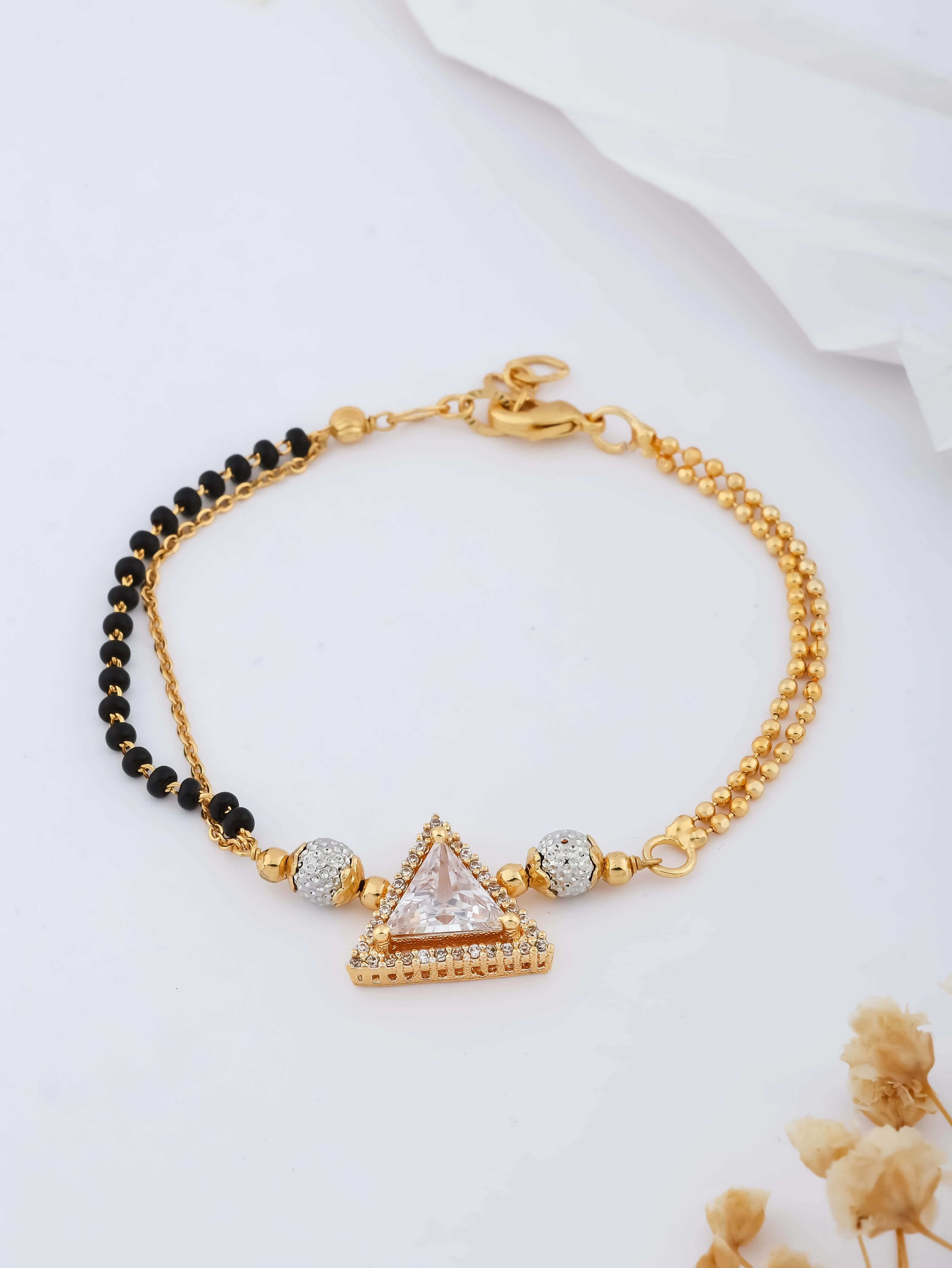 American Diamond Triangle Shape Gold Fancy Hand Mangalsutra