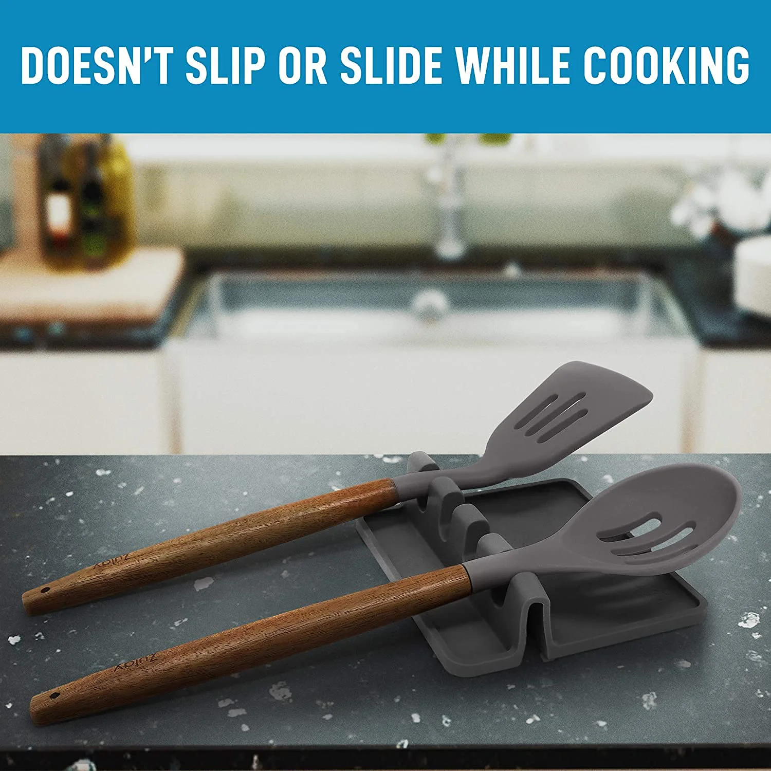 Zollyss 1pcs Silicone Utensil Rest with Drip Pad for Multiple Utensils, Heat-Resistant, BPA-Free Spoon Rest & Spoon Holder for Stove Top, Kitchen Utensil Holder for Spoons, Ladles, Tongs & More-Multi - image 2