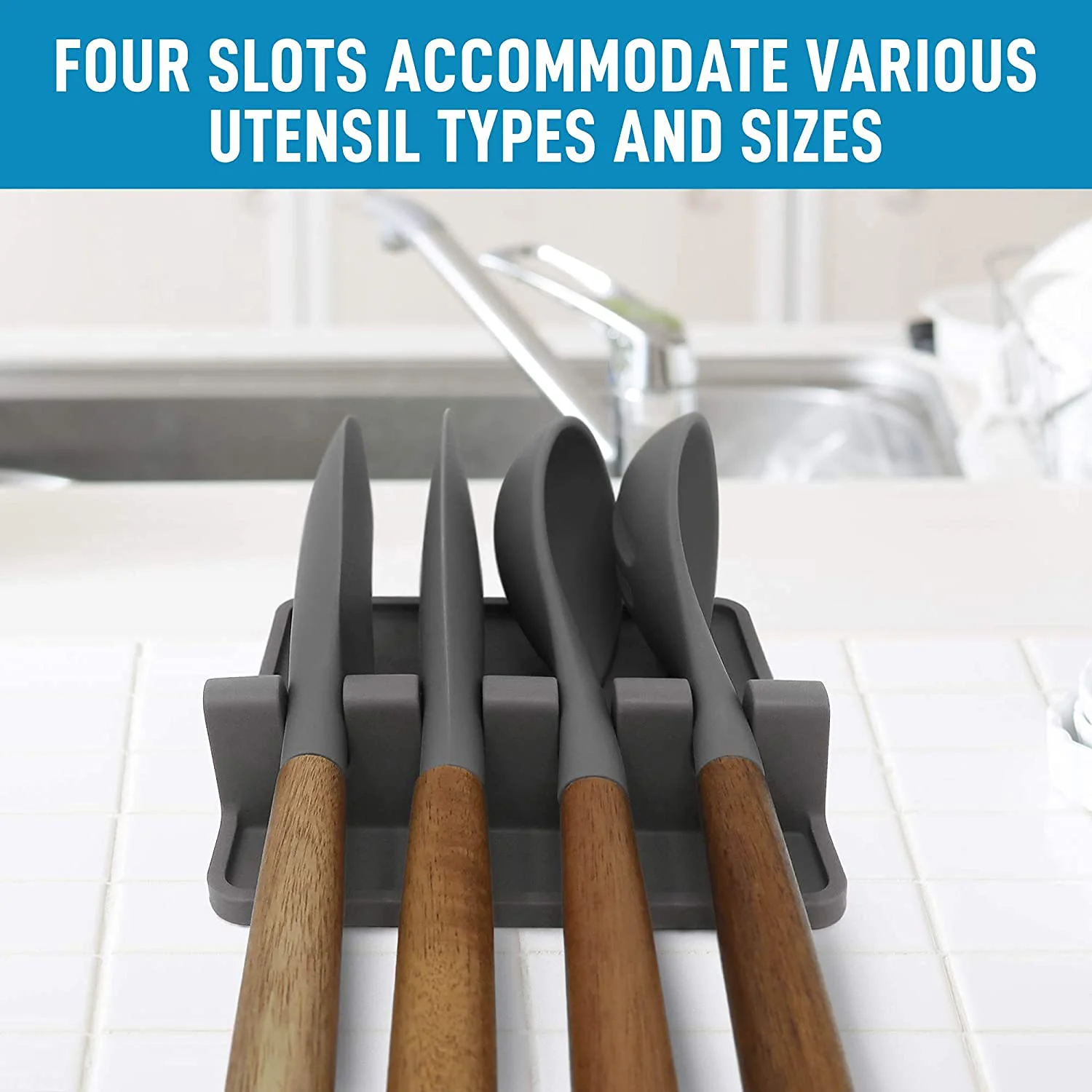 Zollyss 1pcs Silicone Utensil Rest with Drip Pad for Multiple Utensils, Heat-Resistant, BPA-Free Spoon Rest & Spoon Holder for Stove Top, Kitchen Utensil Holder for Spoons, Ladles, Tongs & More-Multi - image 4