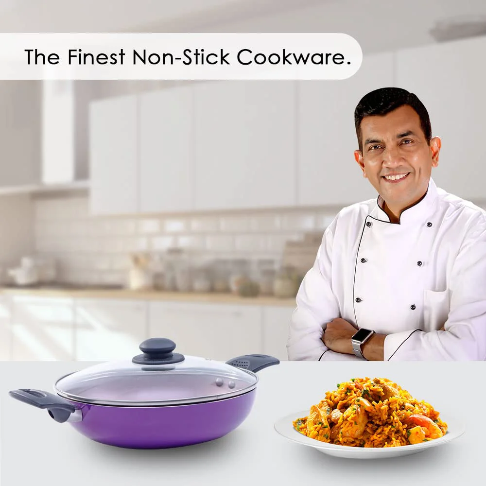 Wonderchef Valencia Non-Stick Kadhai with Glass Lid | Induction Friendly | 2 litres Capacity | Size 24 cm Kadai - image 2
