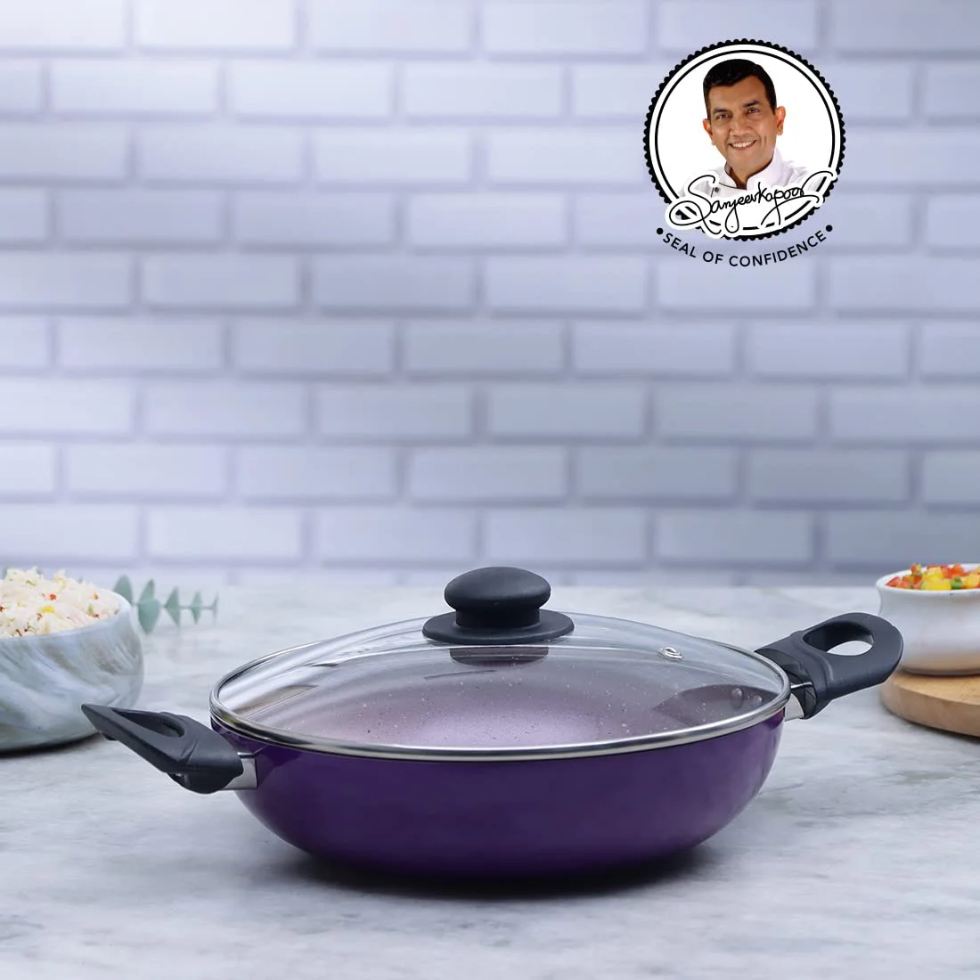 Wonderchef Valencia Non-Stick Kadhai with Glass Lid | Induction Friendly | 2 litres Capacity | Size 24 cm Kadai - image 3