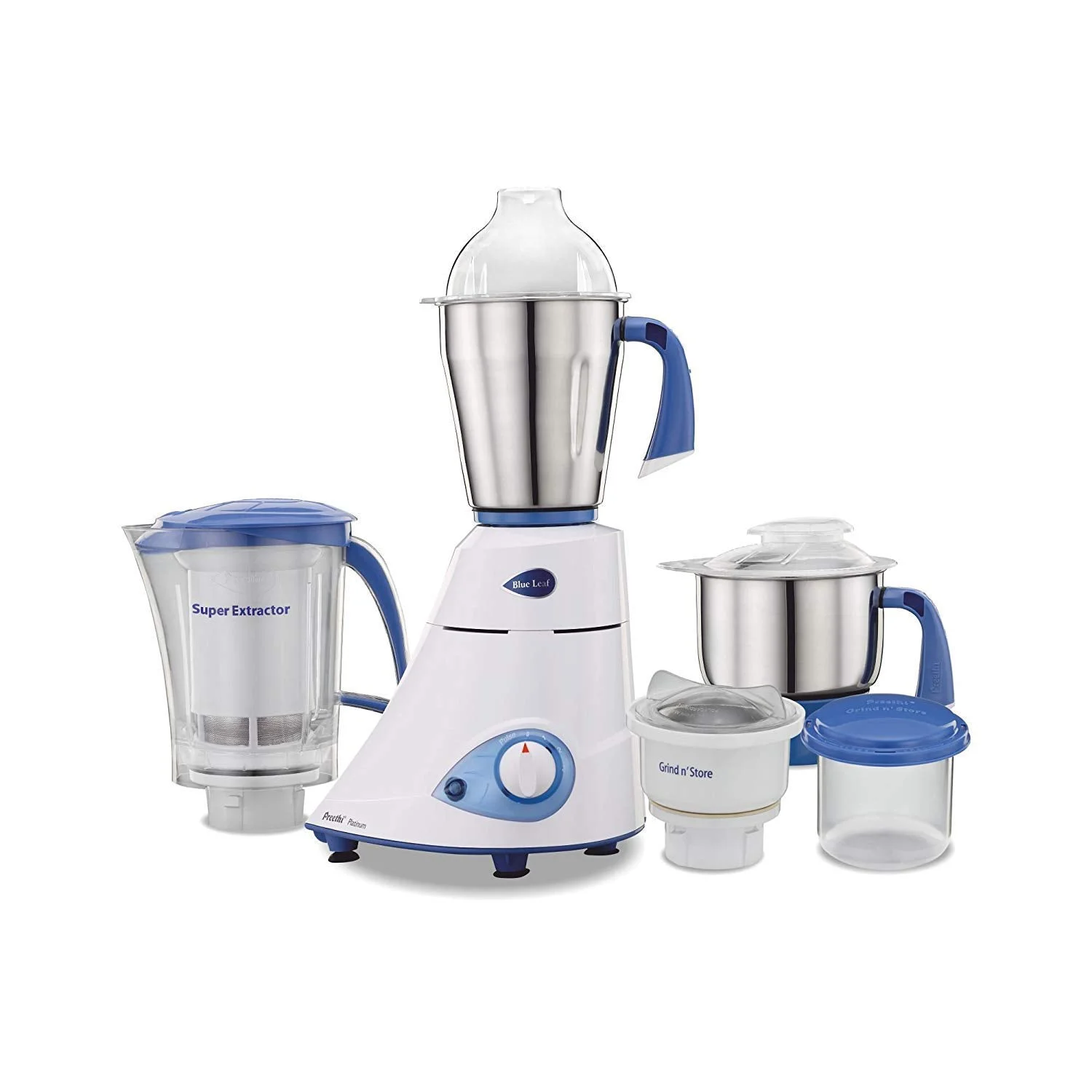 Preethi Plastic Blue Leaf Platinum Mg 139 Mixer Grinder,750 Watt,White,4 Jars-Super Extractor Juicer Jar & Storage Air-Tight Container,Fbt Motor With 5Yr Warranty & Lifelong Free Service,Standard - image 2