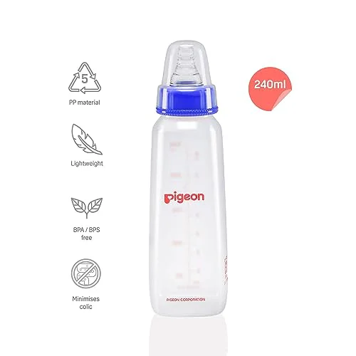 Pigeon Peristaltic Baby Nursing/Feeding Bottle KPP Nipple LL,for 12+ Month Babies,BPA Free,BPS Free,Square Base,Blue,240 ml - image 2