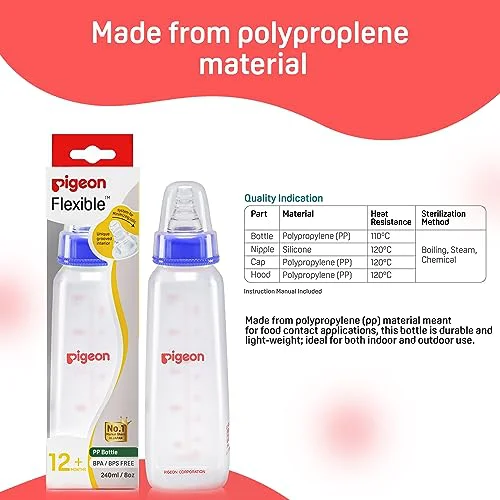 Pigeon Peristaltic Baby Nursing/Feeding Bottle KPP Nipple LL,for 12+ Month Babies,BPA Free,BPS Free,Square Base,Blue,240 ml - image 5