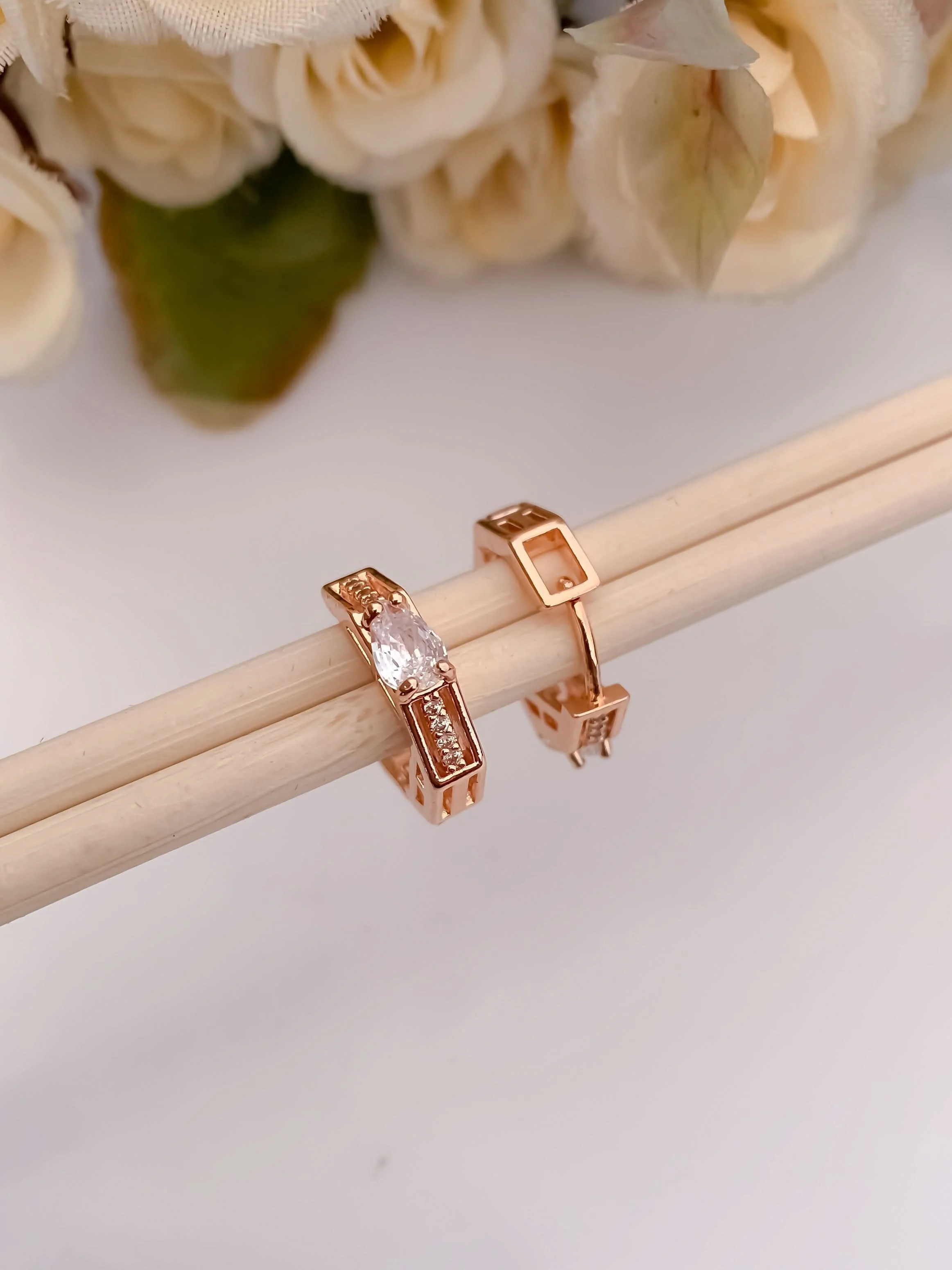 Buy 1 Get 1 Free - Rose Radiance Earrings – American Diamond Rose Gold Hoops
