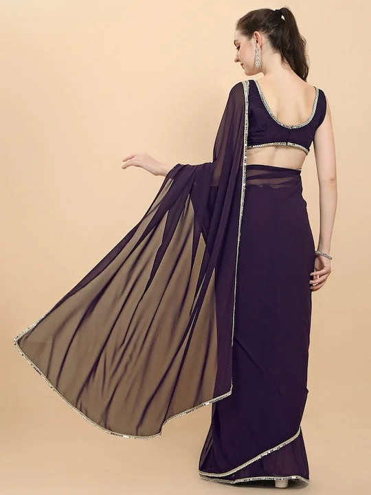 Women Wine Solid Georgette Saree with Blouse Piece - image 4