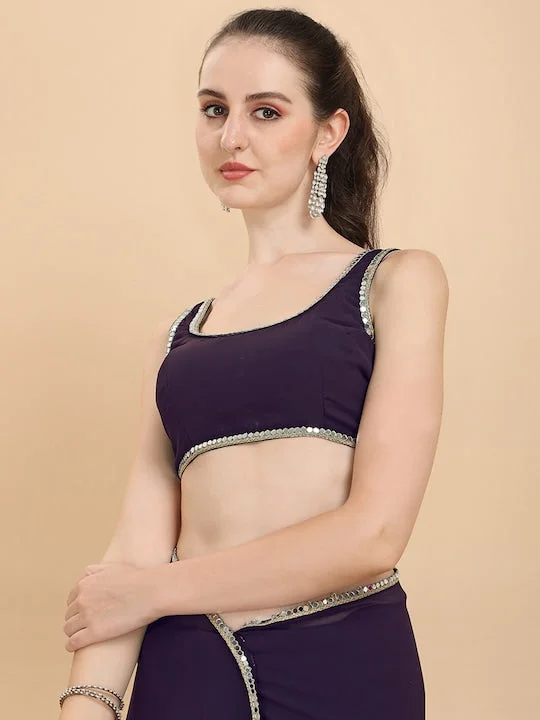 Women Wine Solid Georgette Saree with Blouse Piece - image 5