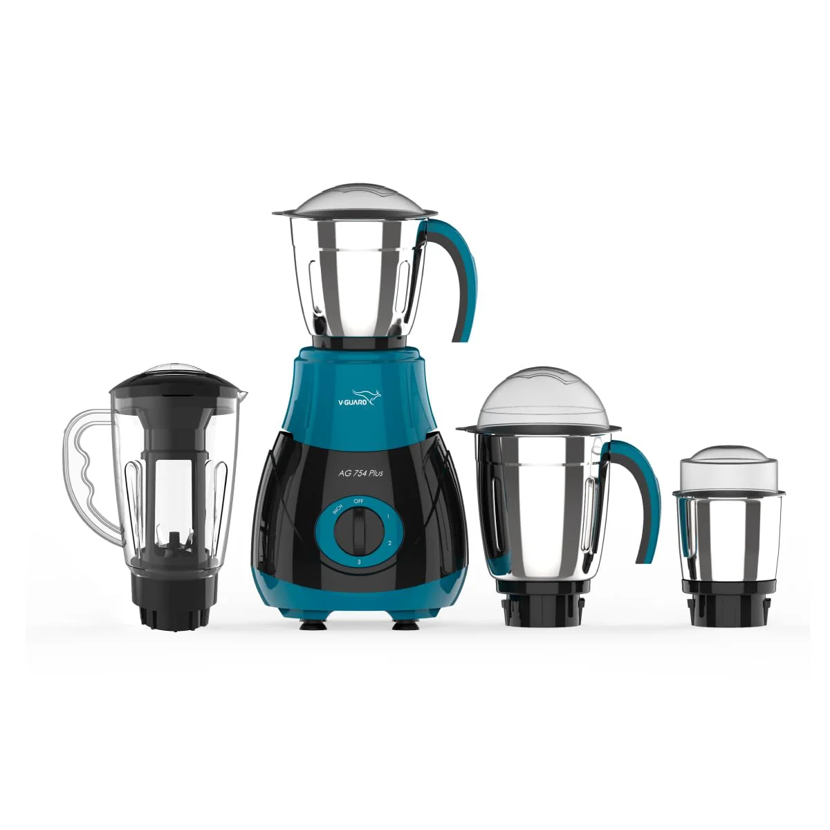 V-Guard AG 754 750 Watt Juicer Mixer Grinder, 3 Year Motor Warranty By V-Guard,4 Jars(Chutney, Dry, Wet & Juicer), Sturdy Juicer Jar with QuadraFlow Design, PrecisionBlend SS Blades, Blue-Black - image 1