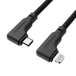 Ambrane Type-C To Lightning Cable, 22.5W Fast Charging, L Shape for Easy Holding, 480Mbps Data Sync, PD Technology, Braided Cable for iPhone, iPad, Macbook, iMac and Airpods - 1.2m (ABLTLS-12 Black)