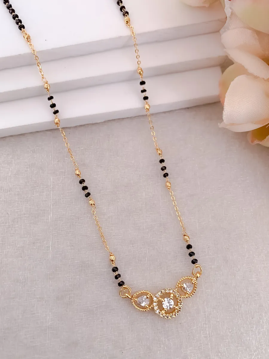 Buy 1 Get 1 Free - Elegant Triple Halo Black Beads Mangalsutra Necklace