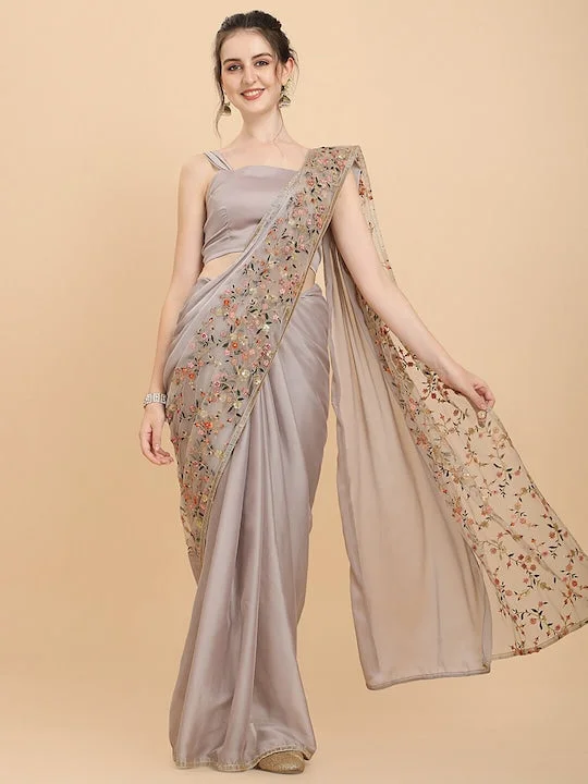 Women Ivory Floral Embroidered Silk Blend Saree with Blouse Piece - image 4