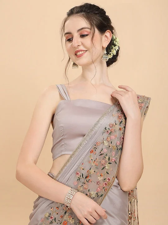 Women Ivory Floral Embroidered Silk Blend Saree with Blouse Piece - image 5
