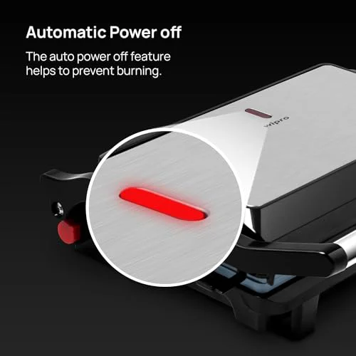 Wipro Elato BS202 1000 Watt Ceramic Grill Sandwich Maker, Scratch Resistant, 180° Open Sandwich Griller, Auto Cutoff, Non Toxic BPA, PTFE & PFOA Free, 2 Year Warranty, Regular Bread Size for 2 Slices - image 5