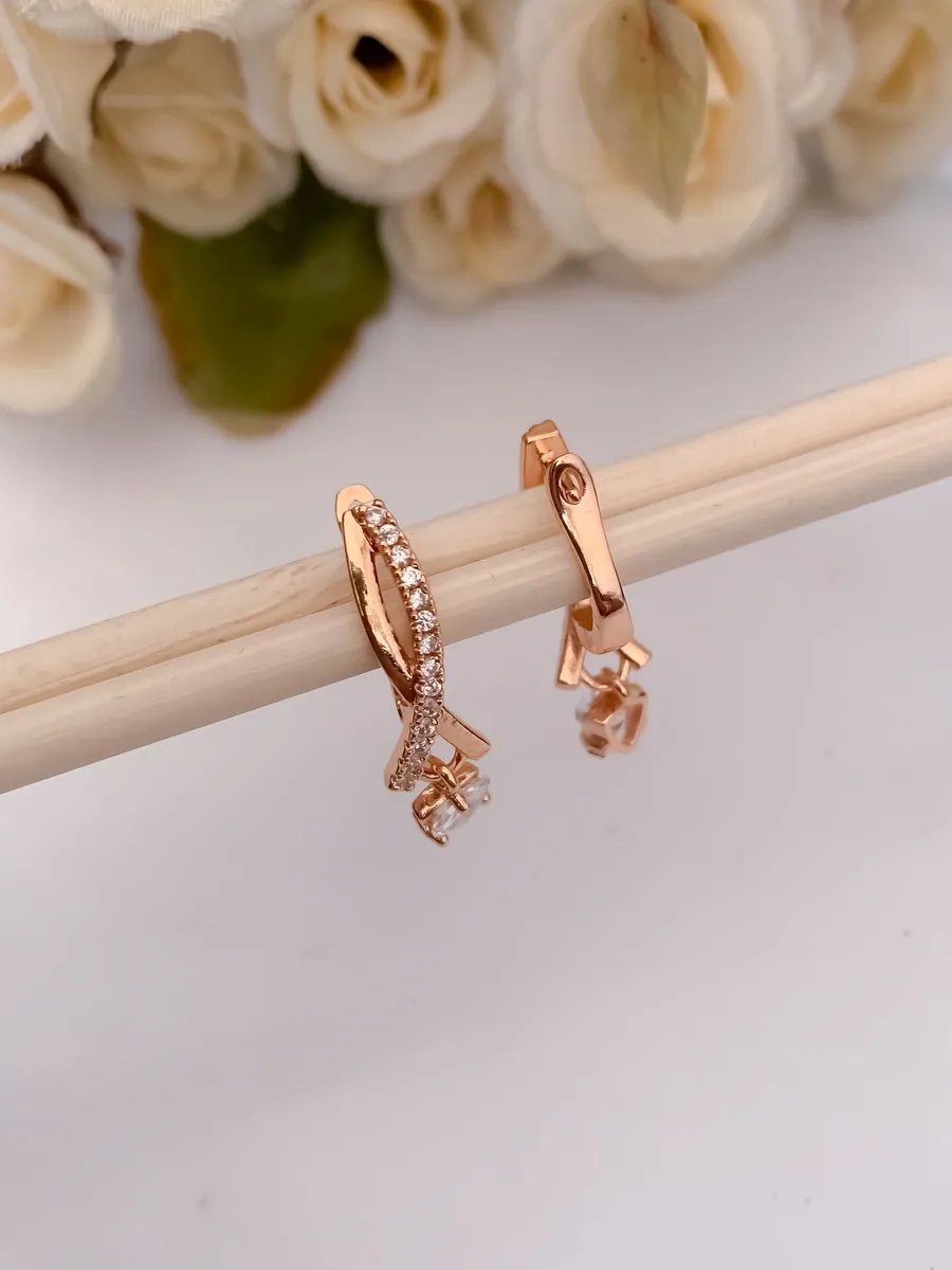 Buy 1 Get 1 Free -American Diamond Rose Gold Delicated Fancy Bali