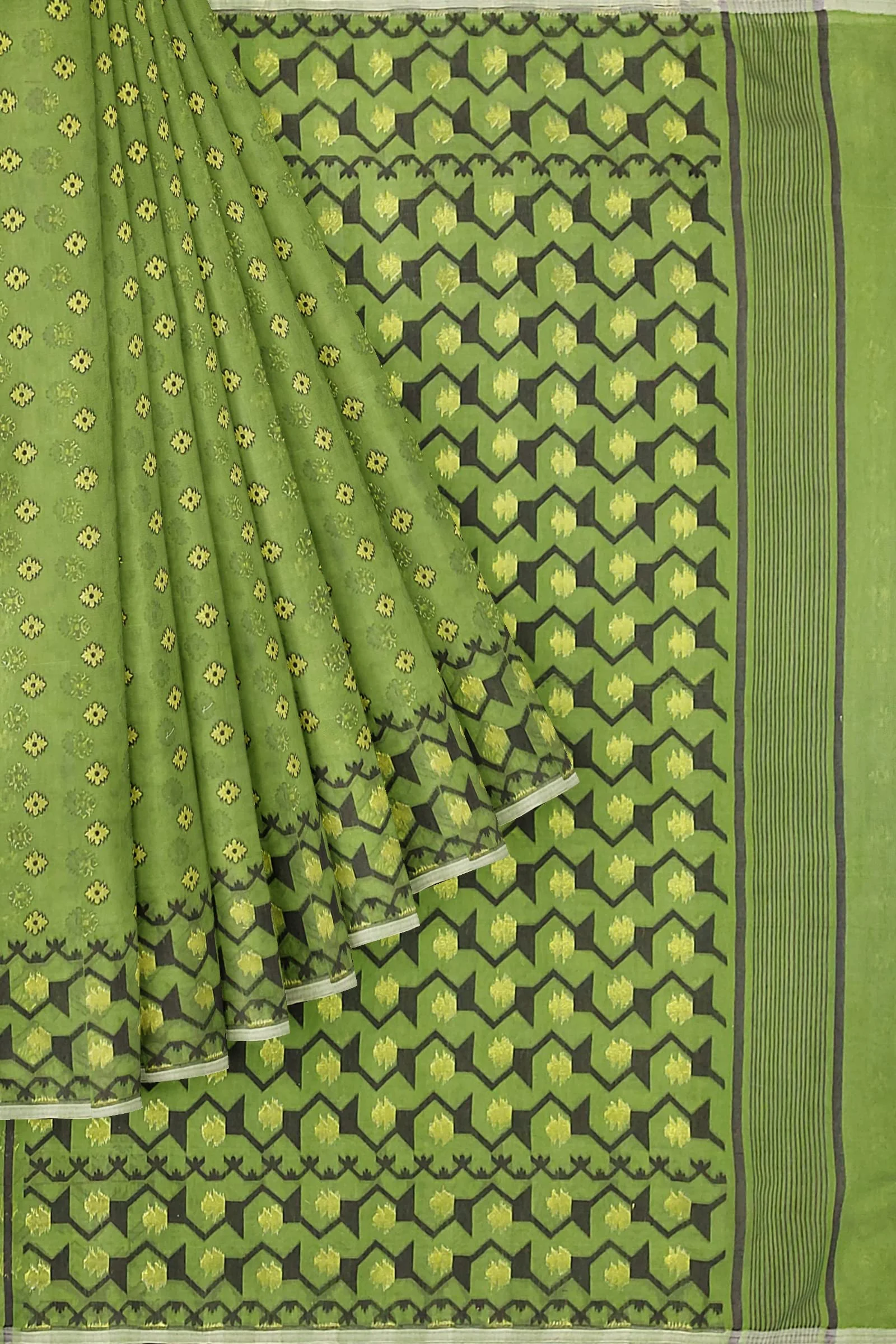 Saree Niketan Women's Traditional Bengal Cotton Silk Dhakai Jamdani Saree. (Green) - image 4