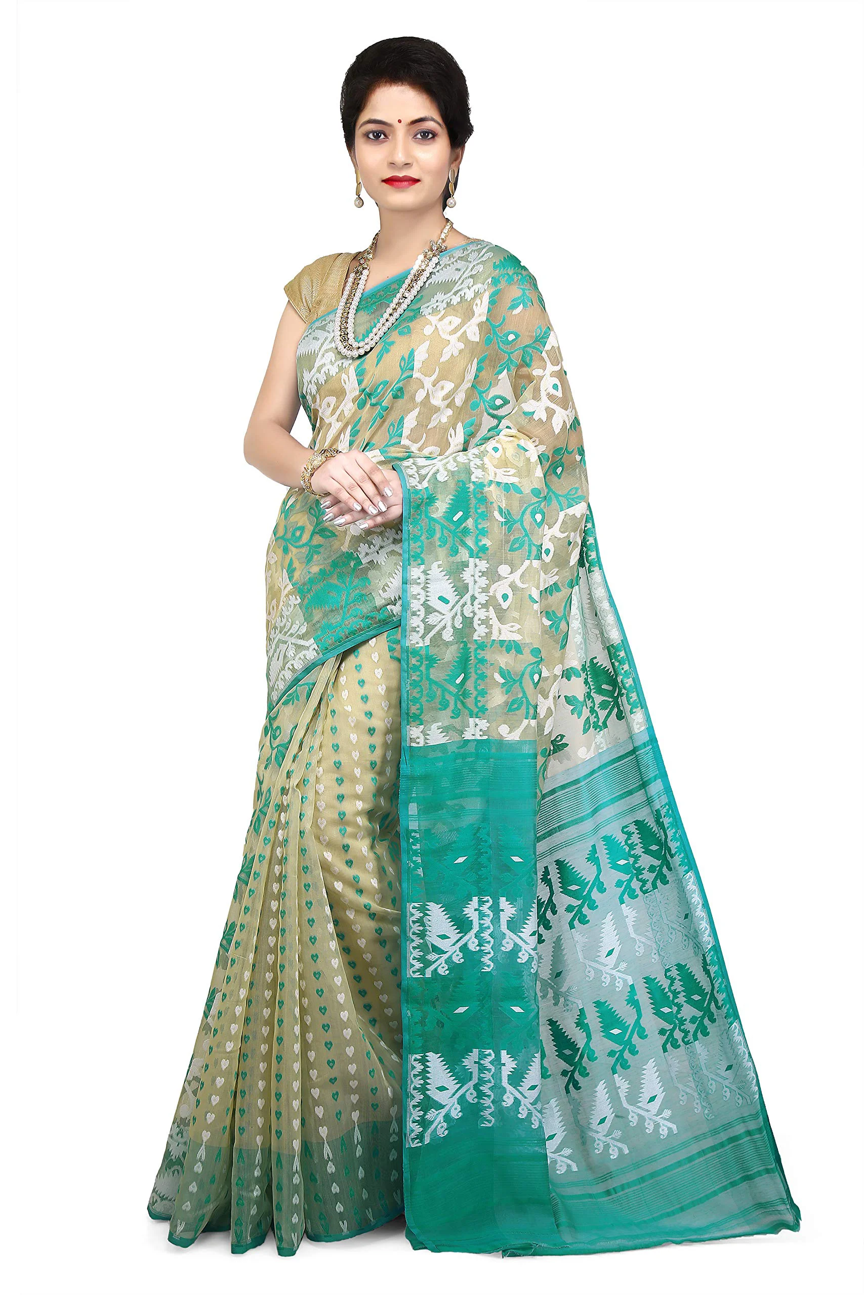 WoodenTant Women’s Soft Cotton Silk Dhakai Jamdani Saree In Multicolor without blouse piece - image 2