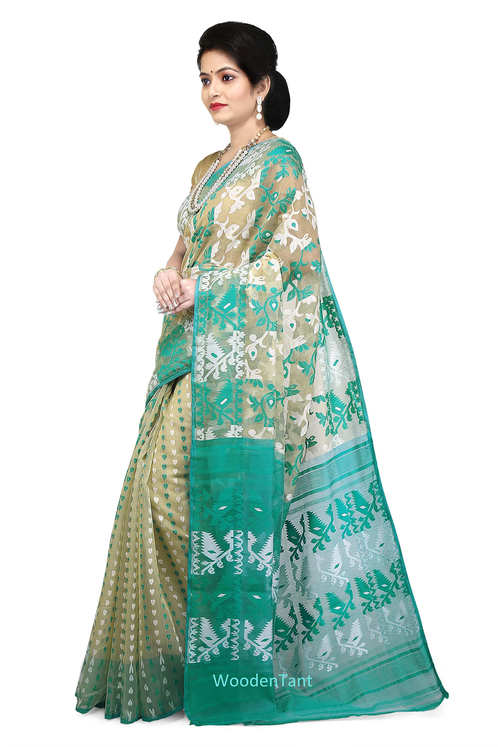 WoodenTant Women’s Soft Cotton Silk Dhakai Jamdani Saree In Multicolor without blouse piece - image 5