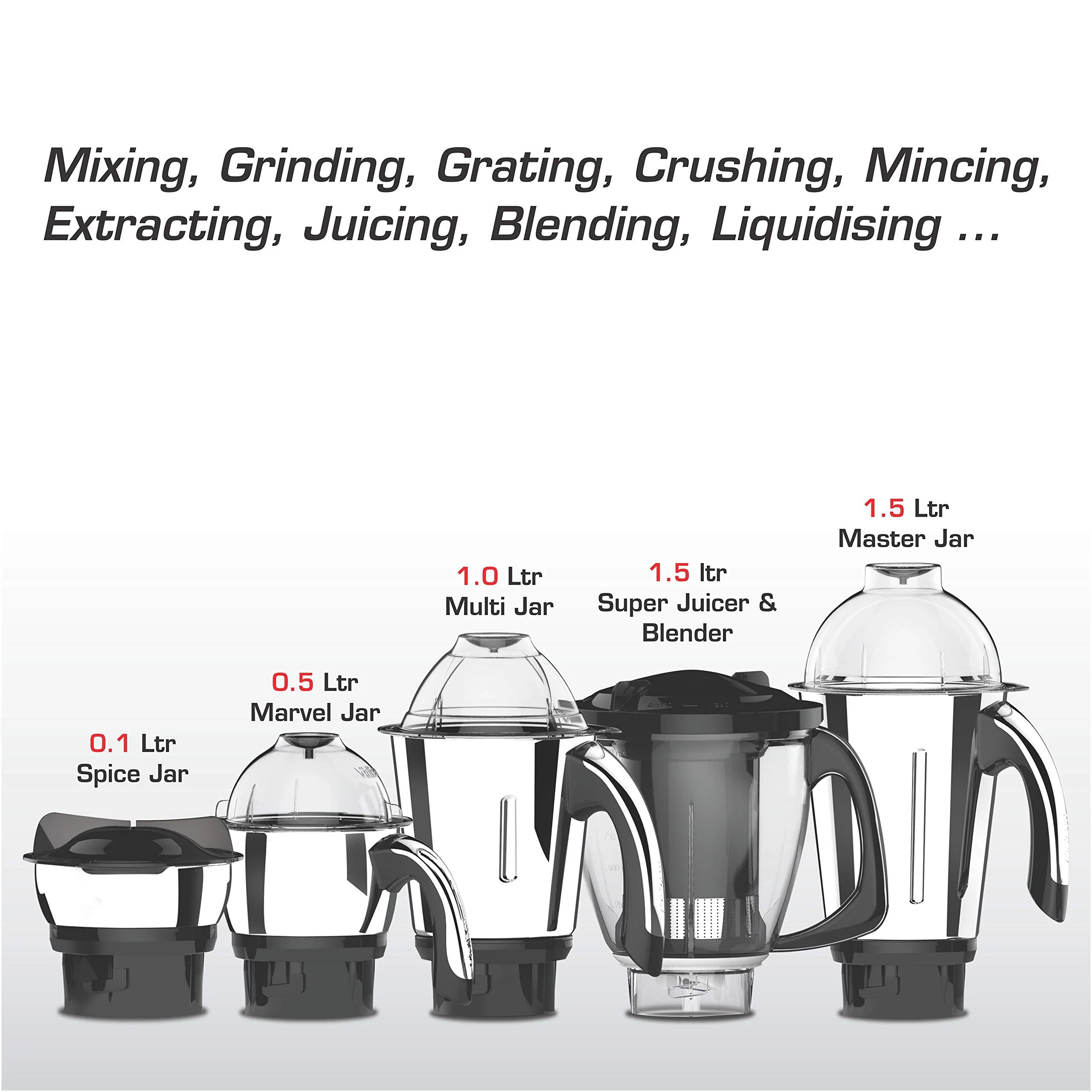 Vidiem Acrylonitrile Butadiene Styrene Mixer Grinder 518 A Vstar Premium 750Watt(Black)With 4 Leakproof Jars&1 Juicer Mixer Grinder|Self-Lock For Wet&Dry Spices,Chutneys&Curries|5 Years Warranty(750) - image 3