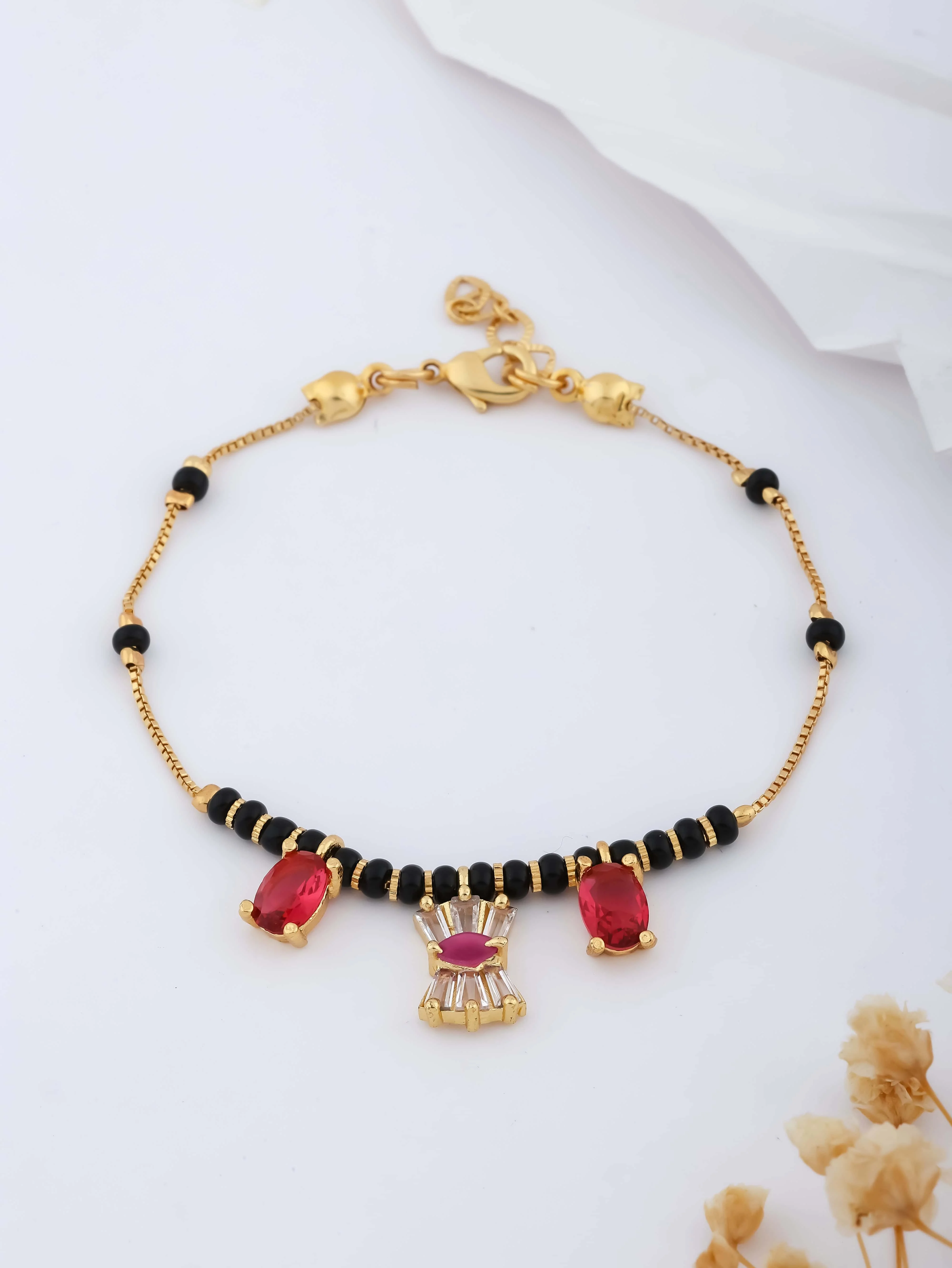 Fancy Ruby Gold Plated Delicate Hand Mangalsutra