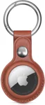 AMiRiTE ADS35 Premium Faux Leather Key Ring Holder Case Cover Compatible with Apple Airtag [ Only Key Holder Cover, Airtag Not Included ] (Brown)