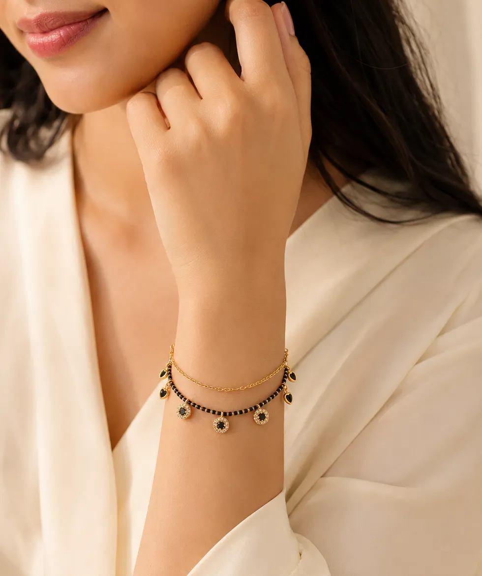 Black Heart Charm Mangalsutra Bracelet