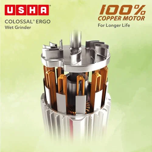 USHA Colossal Ergo Easy-Tilt Wet Grinder| 2L, 150W, 100% Copper Motor with Dual Flow Breaker, Stainless Steel Drum and Accessories| 10 Year Motor Warranty (Magenta) - image 5
