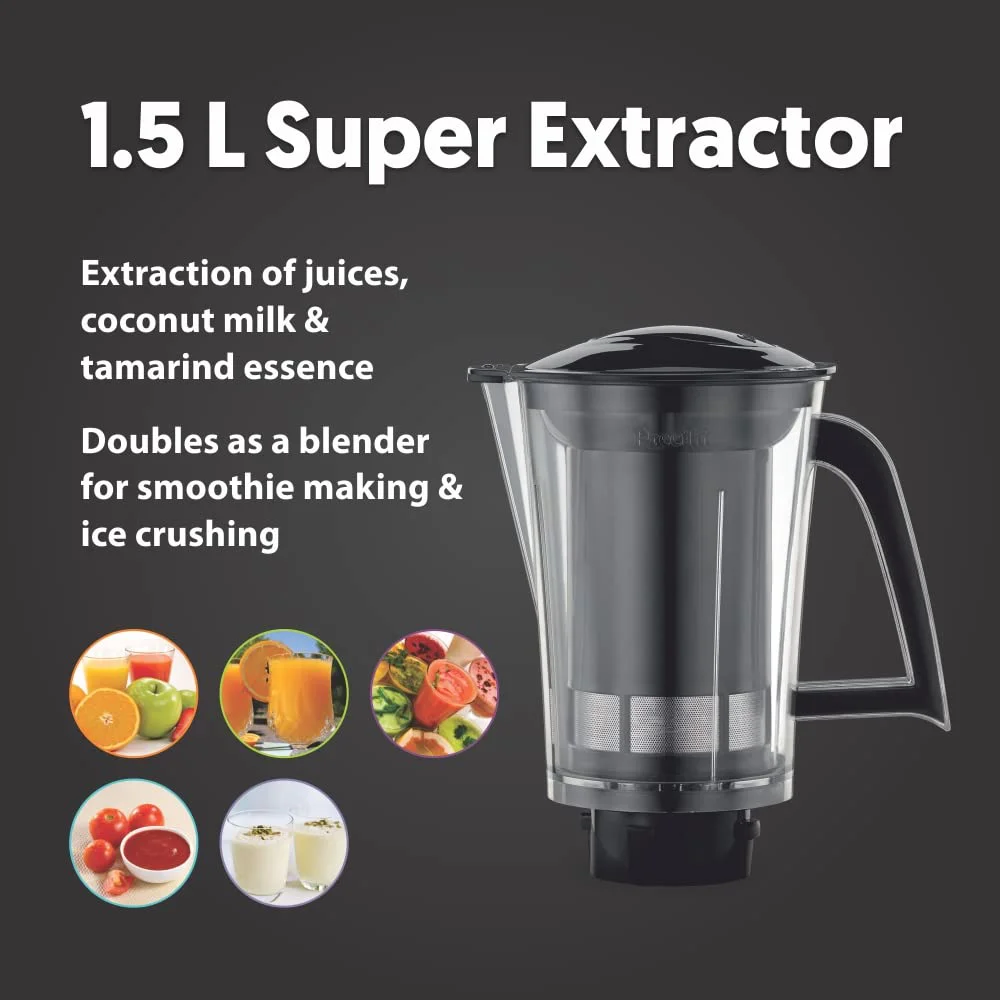 Preethi Steel Supreme MG-208 mixer grinder, 750 watt (Silver/ Black), 4 jars - Super Extractor juicer Jar - image 4