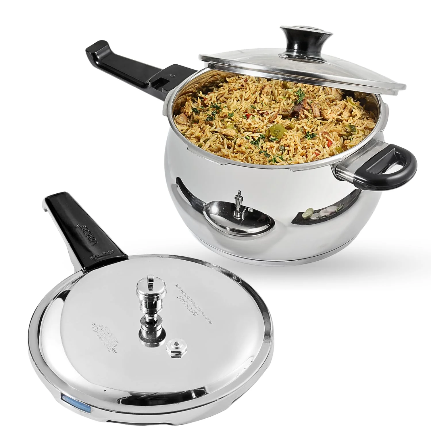 Vinod Splendid Plus Stainless Steel Pressure Cooker Outer Lid 1.5 Litre | SAS Bottom Handi Cooker | Extra Glass Lid | Induction and Gas Base | ISI and CE certified | 2 Years Warranty - image 1