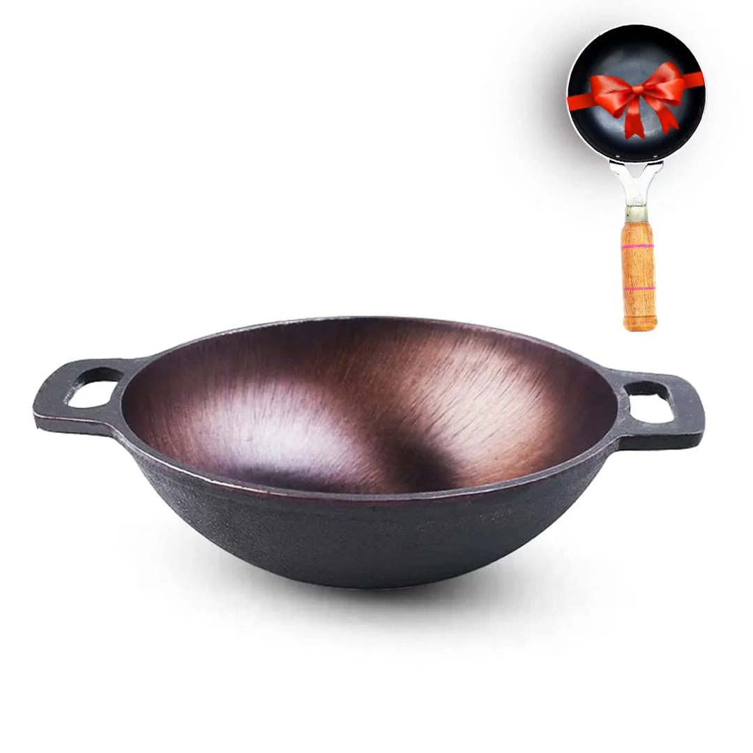 The Indus Valley Super Smooth Cast Iron Kadai, Cooking & Deep Frying, Iron Tadka Pan, 10 inch, 2.4kg, Gas & Induction Friendly, Pre-seasoned, 100%Toxin-free, Long Lasting, No Chemical Coating (Black) - image 1