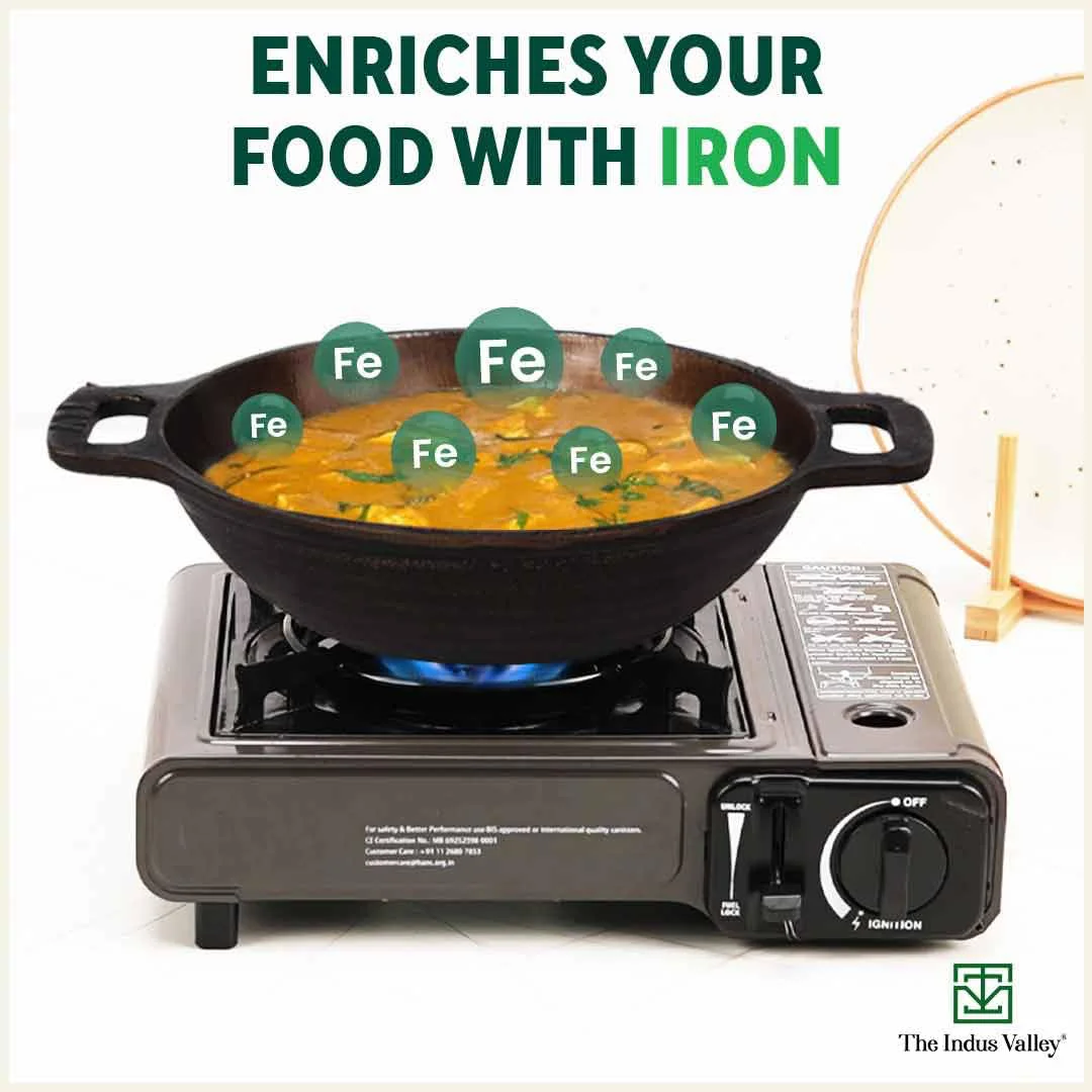 The Indus Valley Super Smooth Cast Iron Kadai, Cooking & Deep Frying, Iron Tadka Pan, 10 inch, 2.4kg, Gas & Induction Friendly, Pre-seasoned, 100%Toxin-free, Long Lasting, No Chemical Coating (Black) - image 3