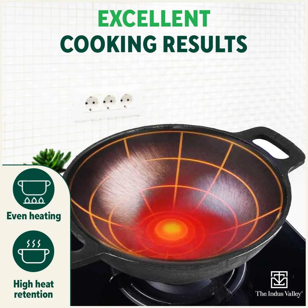 The Indus Valley Super Smooth Cast Iron Kadai, Cooking & Deep Frying, Iron Tadka Pan, 10 inch, 2.4kg, Gas & Induction Friendly, Pre-seasoned, 100%Toxin-free, Long Lasting, No Chemical Coating (Black) - image 4
