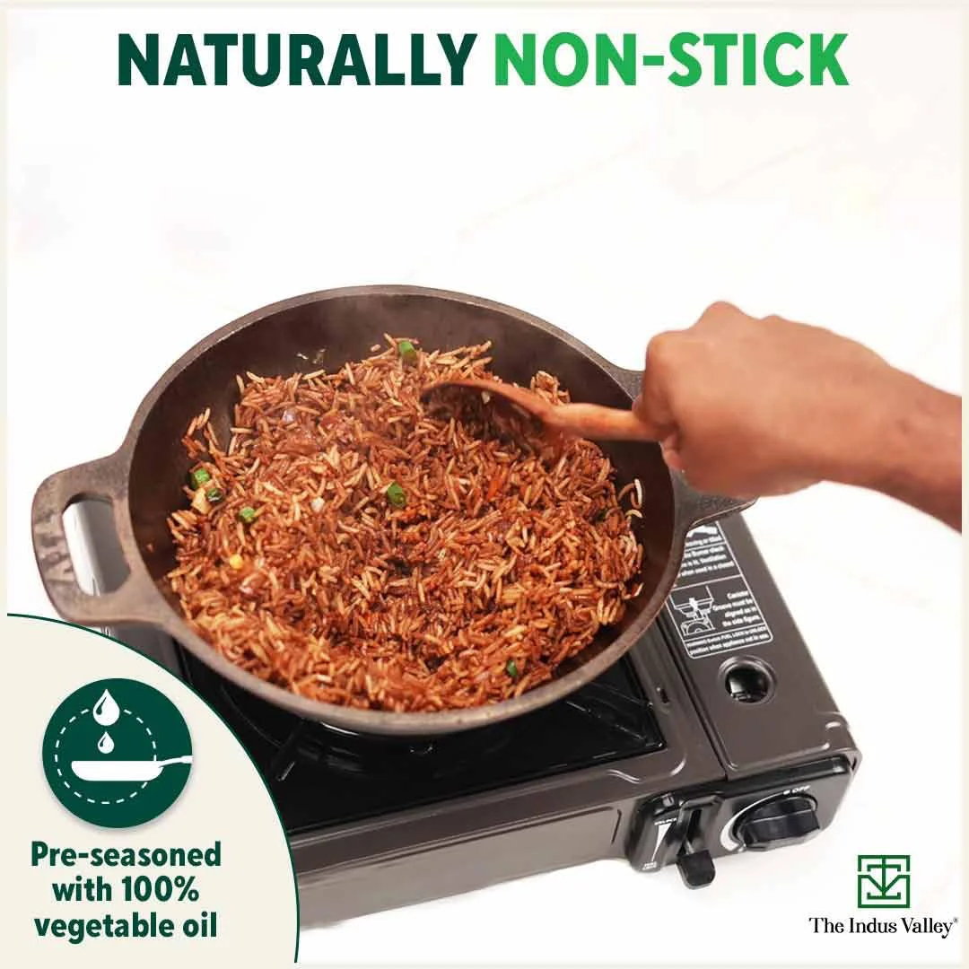 The Indus Valley Super Smooth Cast Iron Kadai, Cooking & Deep Frying, Iron Tadka Pan, 10 inch, 2.4kg, Gas & Induction Friendly, Pre-seasoned, 100%Toxin-free, Long Lasting, No Chemical Coating (Black) - image 5