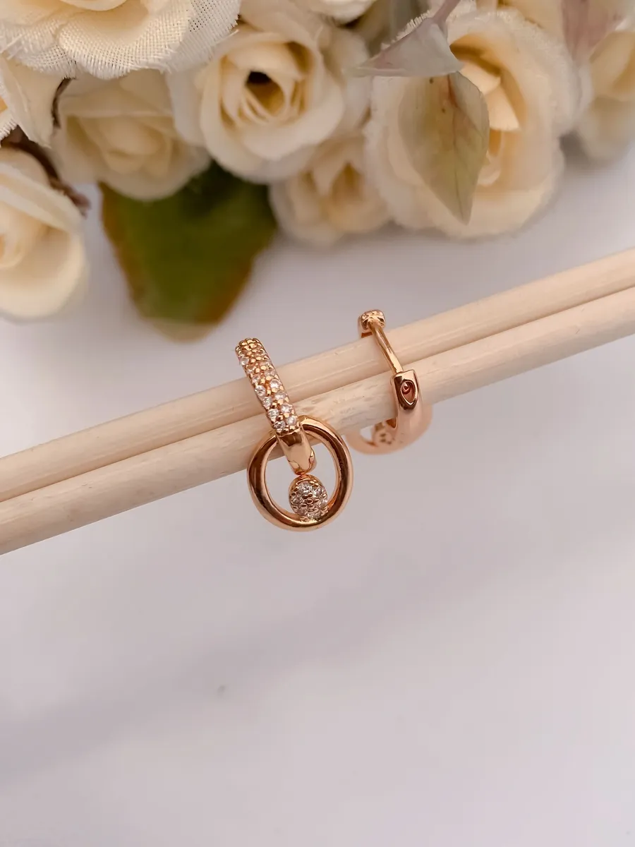 Buy 1 Get 1 Free-American Diamond Rose Gold Hanging Earrings Bali