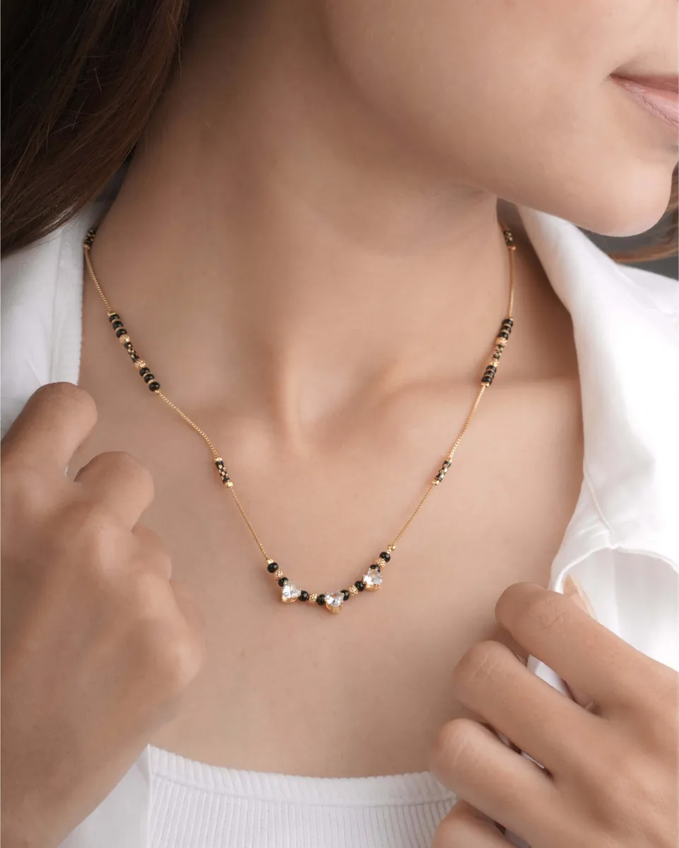 Buy 1 Get 1 Free - Triple Crystal Accent Minimal Mangalsutra