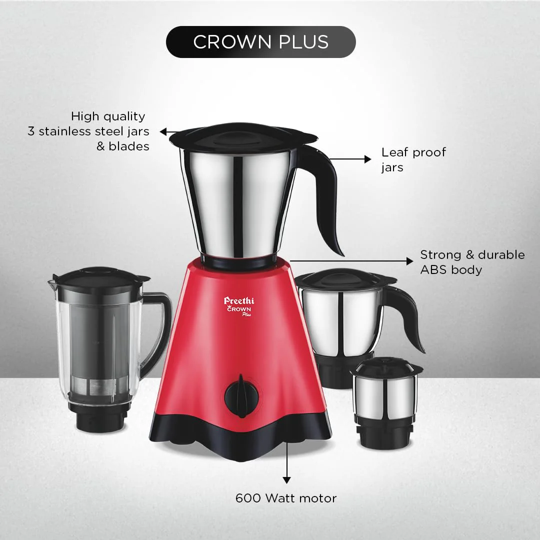 Preethi Crown Plus Mixer Grinder |600 Watt Mixie,4 Jars|Super Extractor Juicer Jar | 5yr Motor Warranty & Lifelong Free Service|White/Purple (MG-258) - image 5