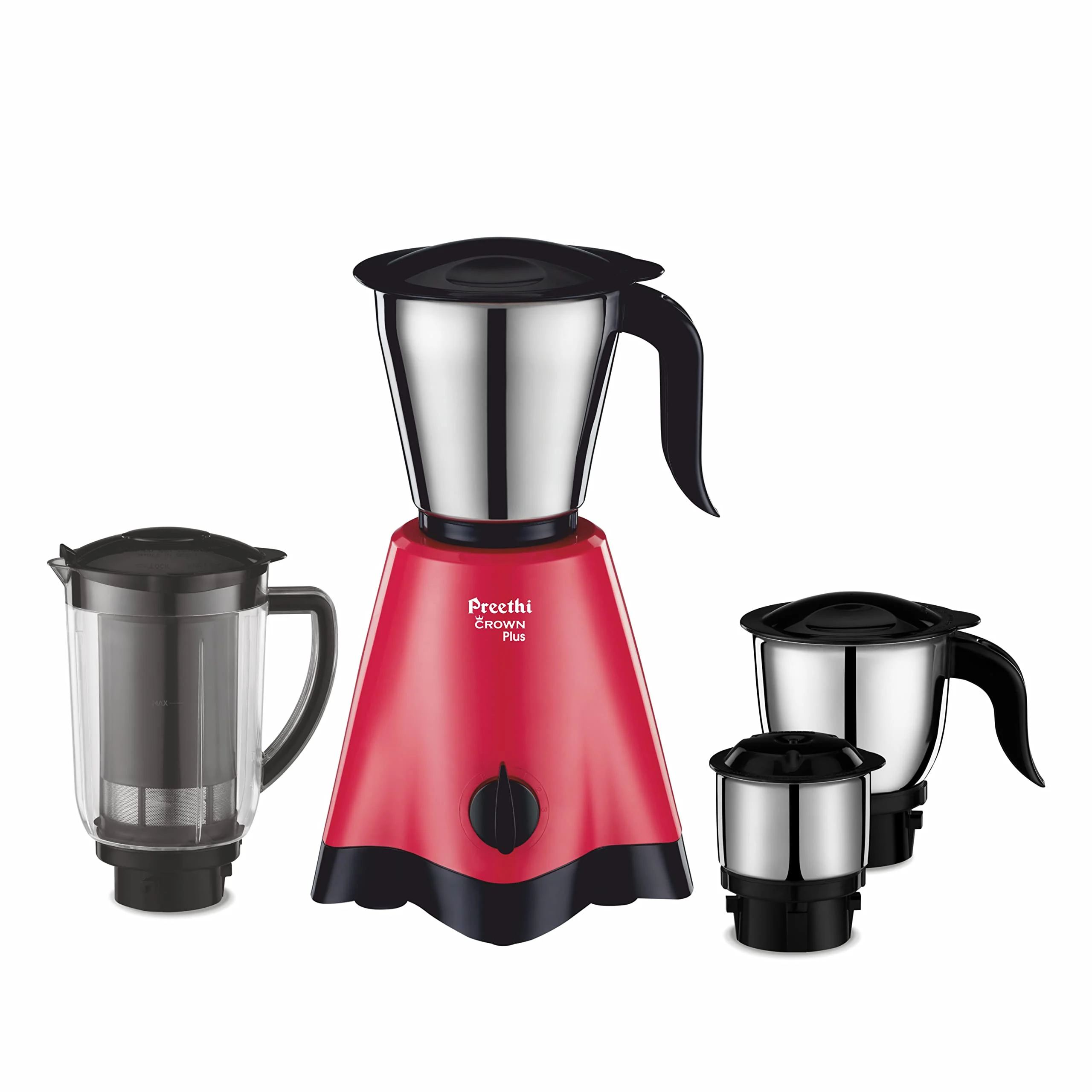 Preethi Crown Plus Mixer Grinder |600 Watt Mixie,4 Jars|Super Extractor Juicer Jar | 5yr Motor Warranty & Lifelong Free Service|White/Purple (MG-258)