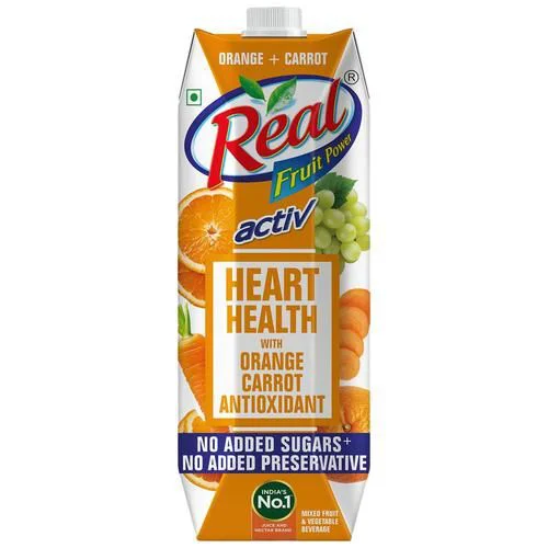 10x Real Activ Fruit+ Beverage - Veggie, Orange & Carrot, No Added Sugars & Preservatives, 1000ml each - Pack of 10