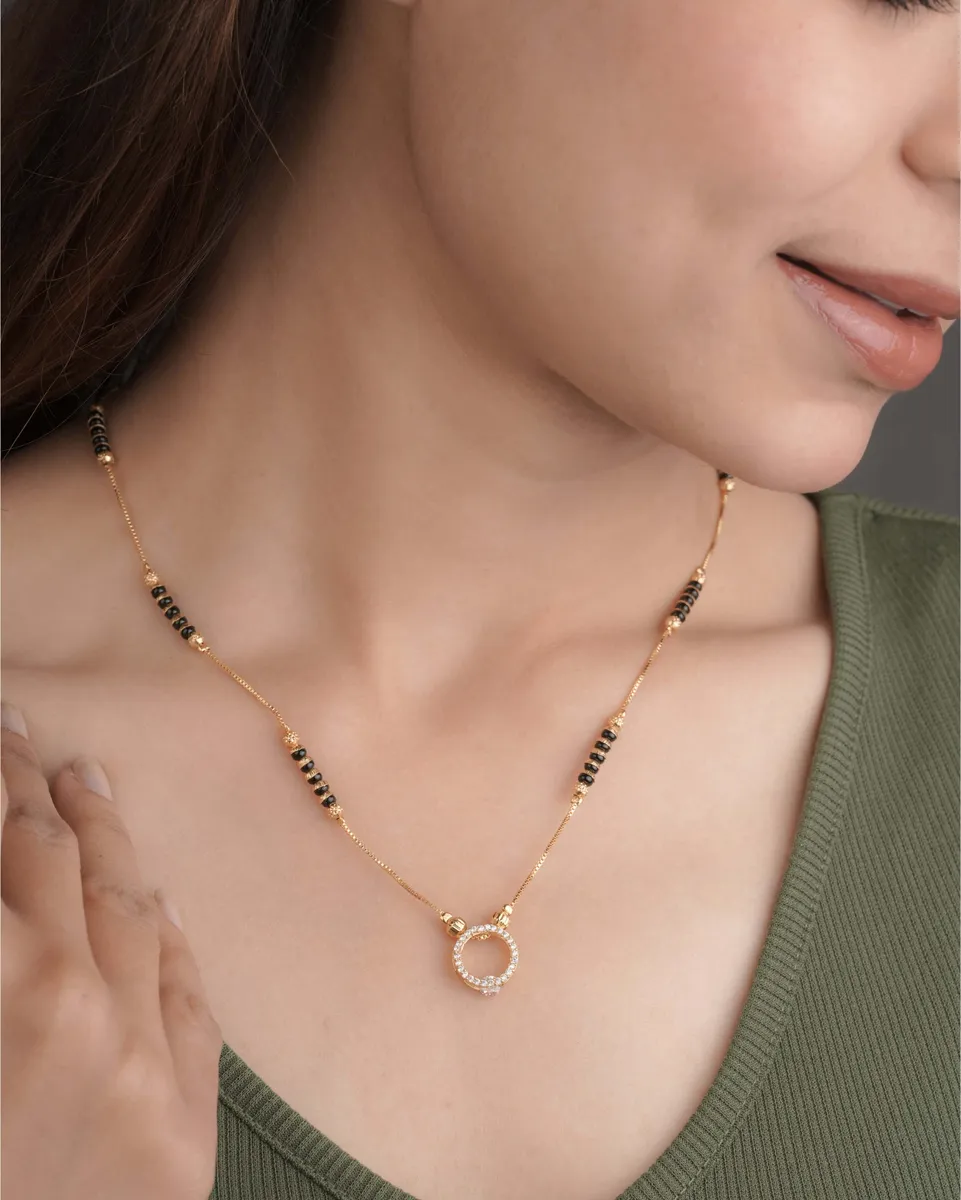 Buy 1 Get 1 Free -Gold Finish Circular Crystal Minimal Mangalsutra