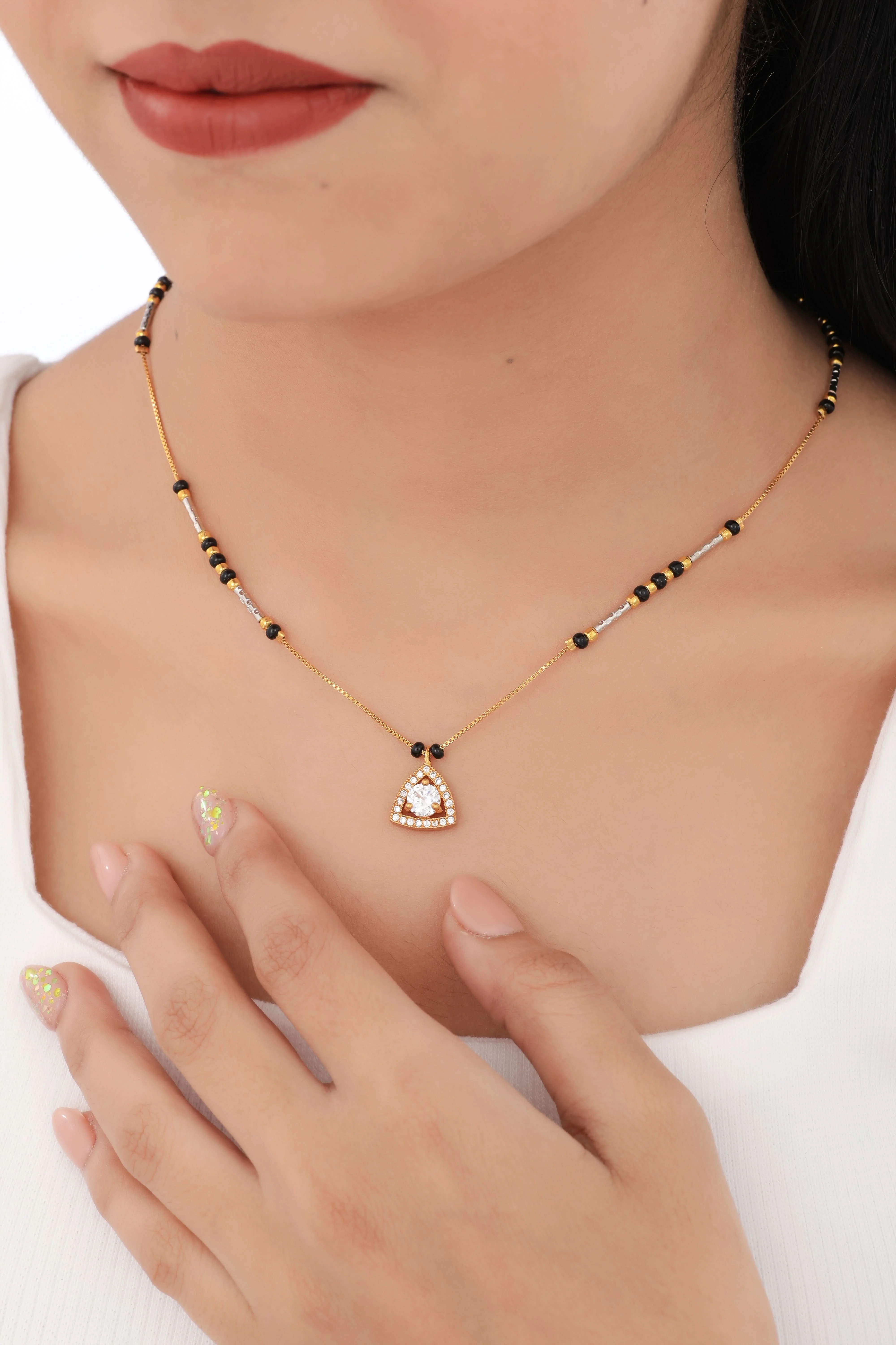 Buy 1 Get 1 Free - Triora Sparkle Triangle Pendant Mangalsutra